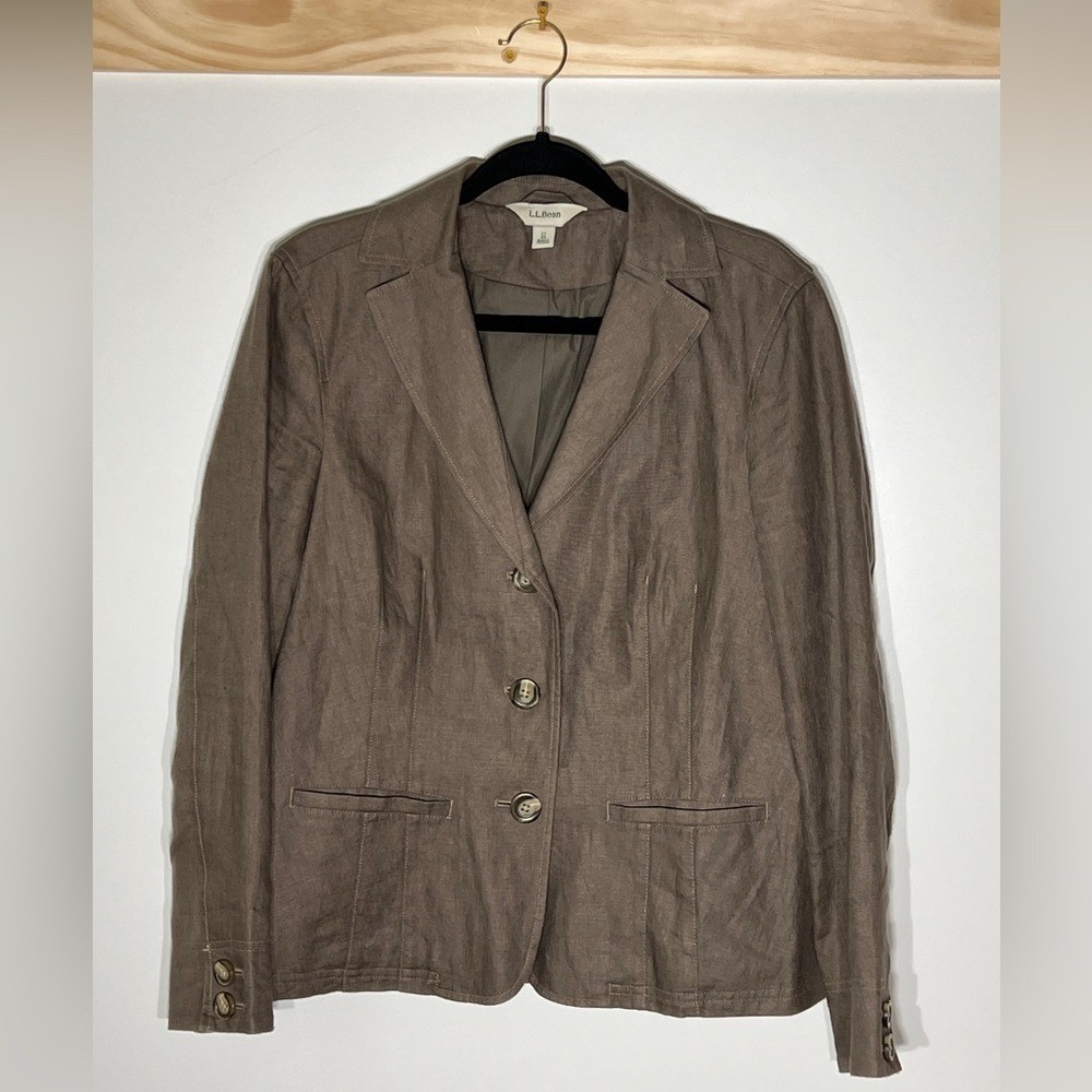 L.L. Bean Linen Blazer Jacket Brown Business Casual Women Size 12